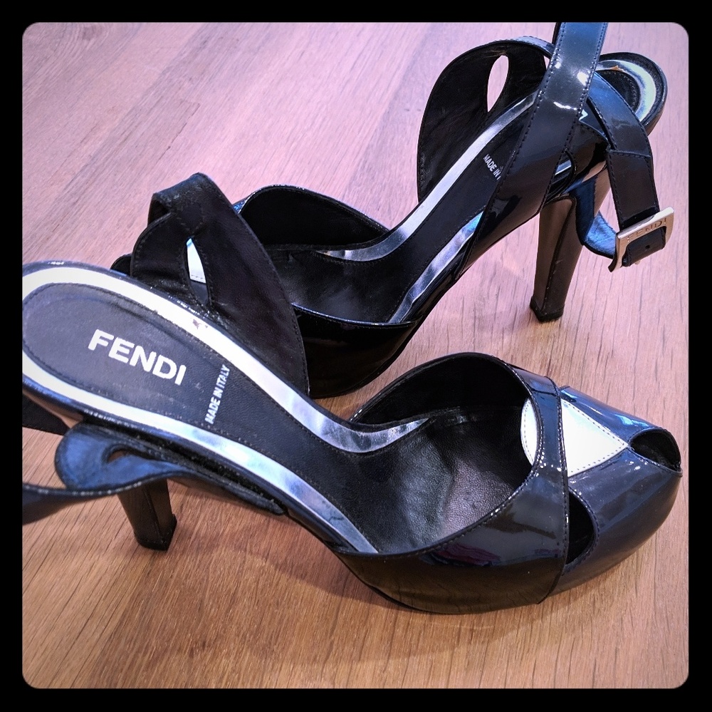 Fendi patent leather platform pumps peeptoe